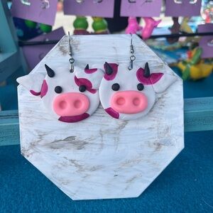Pink/strawberry cow earrings